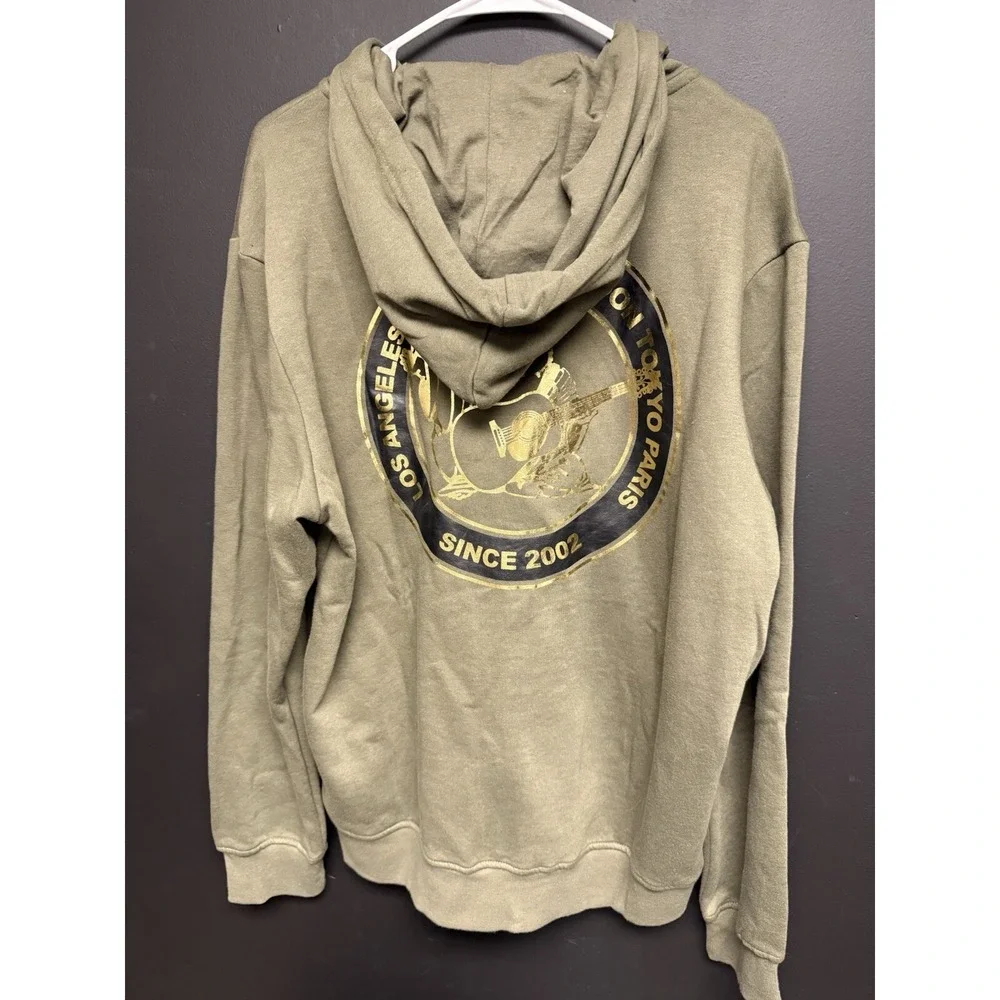 True Religion Full Zip Hoodie Mens L City Buddha‎ Green Gold Sweatshirt NWT $119